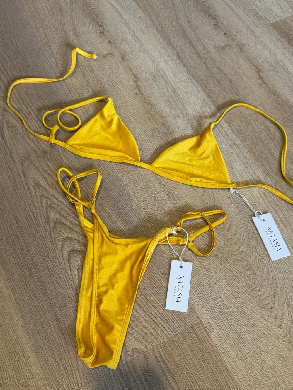 NWT Natasia Swimwear Yellow Triangle String Bikini Set
